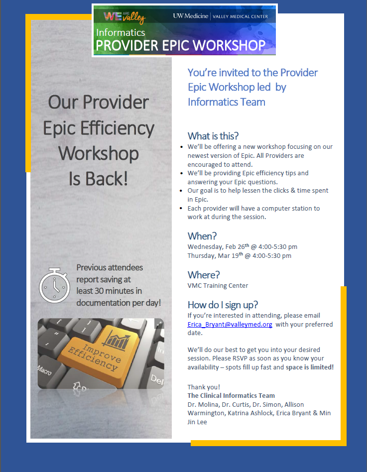 Valley Medical Center Epic Efficiency for Providers